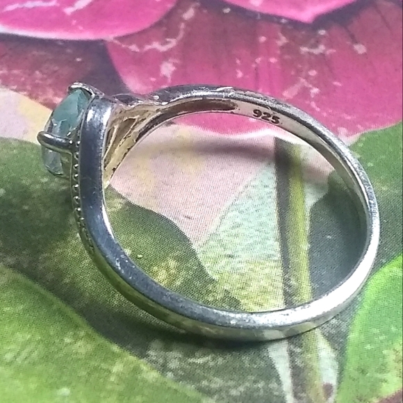 💙 Gorgeous Aquamarine Heart Sterling Silver Ring / Vintage sz 8 - Picture 4 of 7